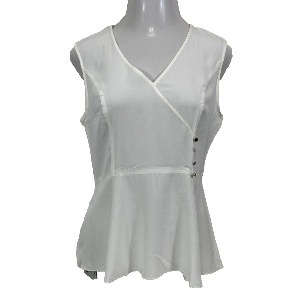 JNSQ Louisa Top Women's Size 4 NWT White Sleeveless Back Zip Black Buttons